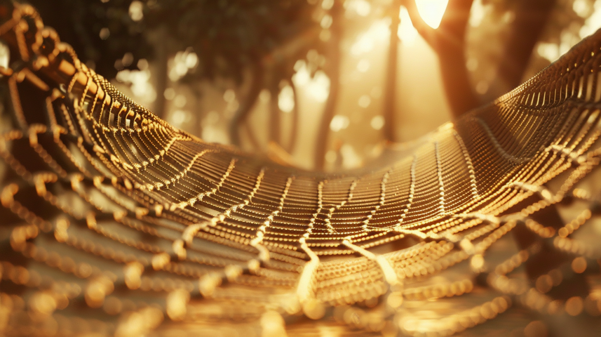 Golden safety net in peaceful outdoor setting representing first layer of financial protection and emergency savings